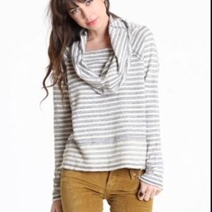 Free People Cowl Neck Striped Pullover
